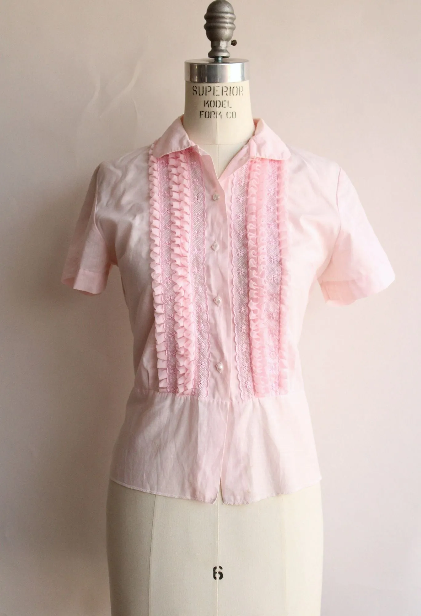 Vintage 1950s Lady Elizabeth Pink Cotton Blouse