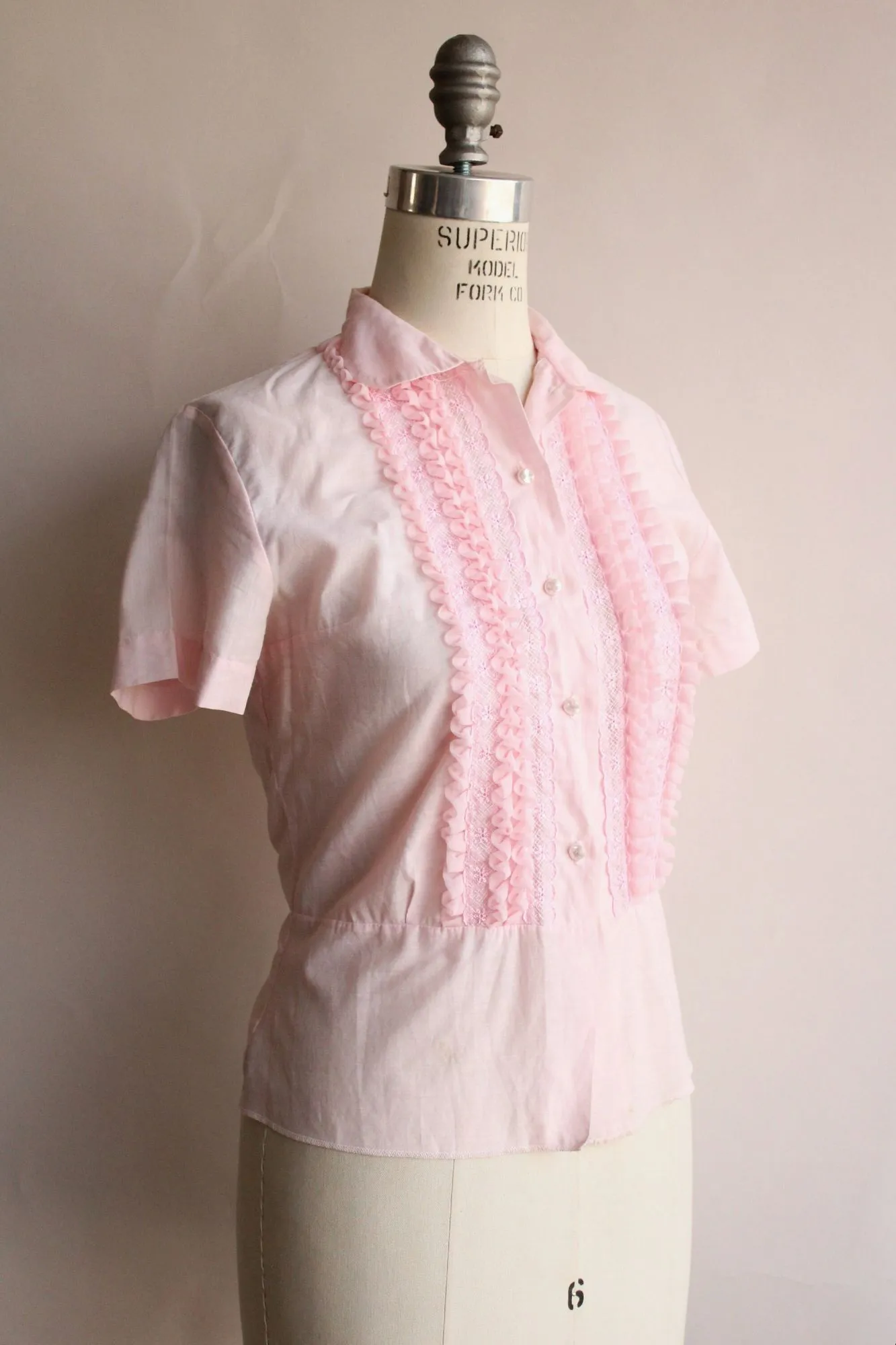 Vintage 1950s Lady Elizabeth Pink Cotton Blouse