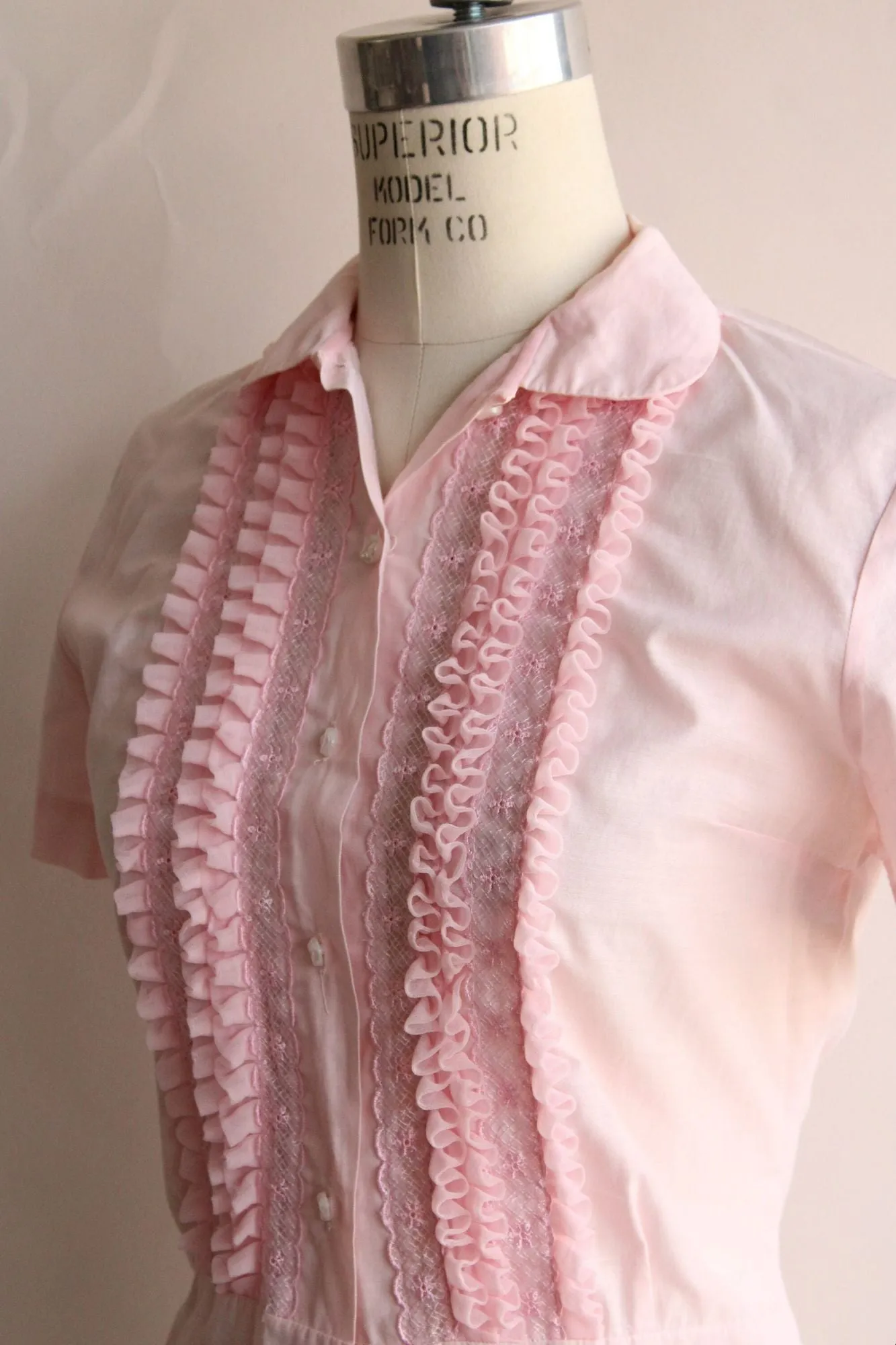 Vintage 1950s Lady Elizabeth Pink Cotton Blouse