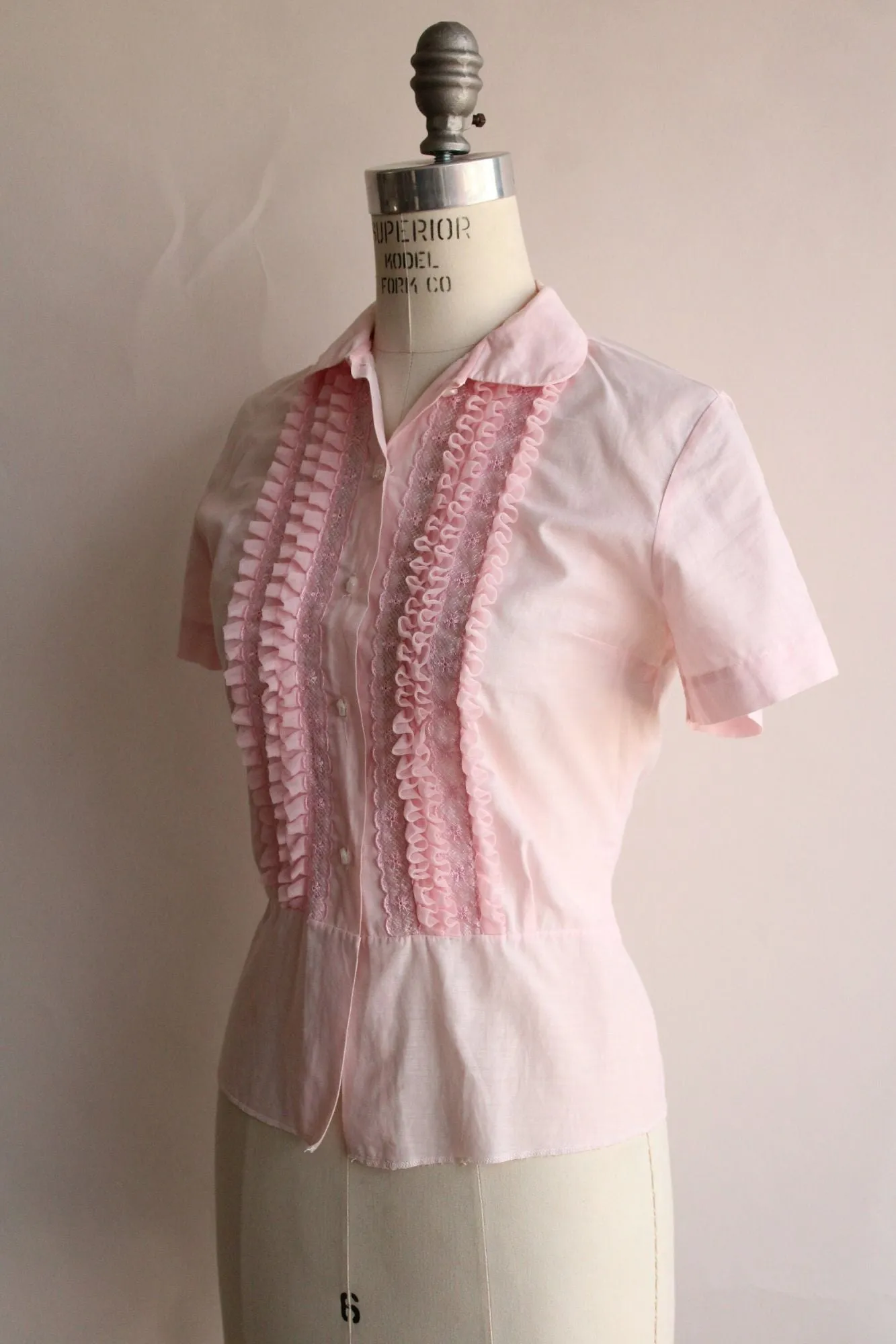 Vintage 1950s Lady Elizabeth Pink Cotton Blouse