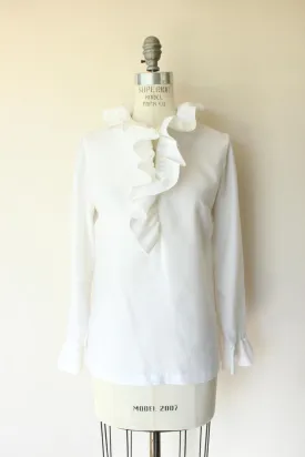 Vintage 1960s Teddi of California White Ruffle Collar Blouse