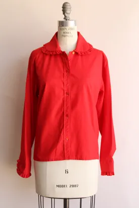 Vintage 1970s Lady Marlboro Red Button Up Shirt with Ruffled Collar