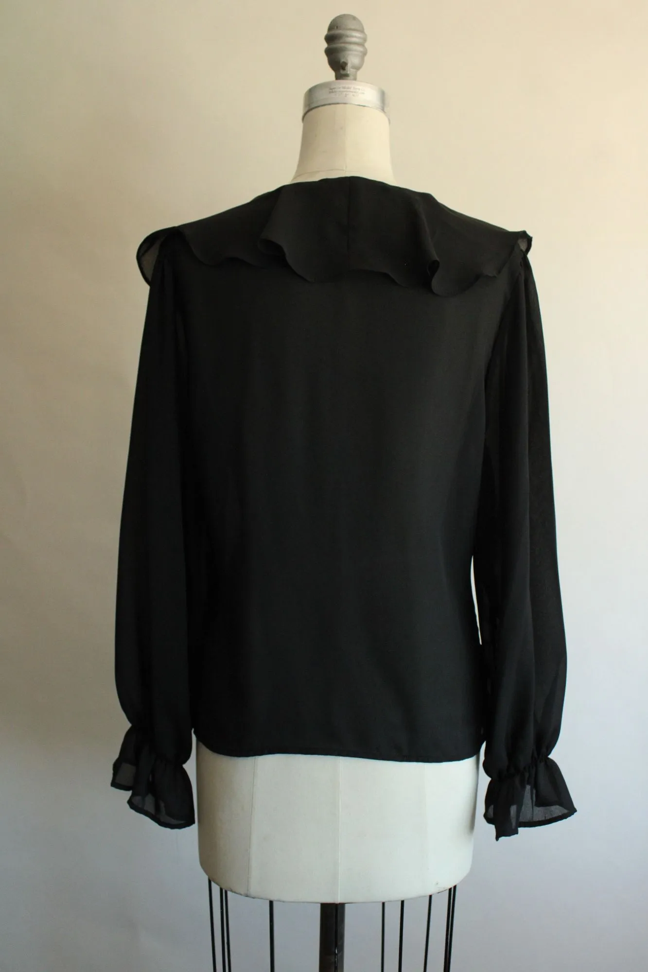 Vintage 1980s 1990s Clio Black Ruffle Neck Witchy Blouse