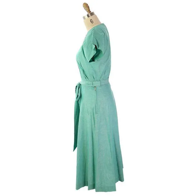 Vintage 2PC Green Cotton Skirt & Top Maison France Originals 1940s 36-26-42 NWOT