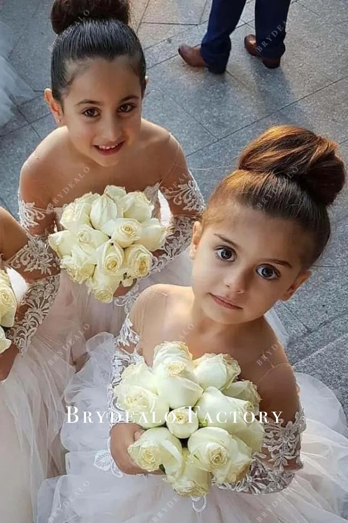 White Lace Tulle Ball Gown Elegant Flower Girl Dress