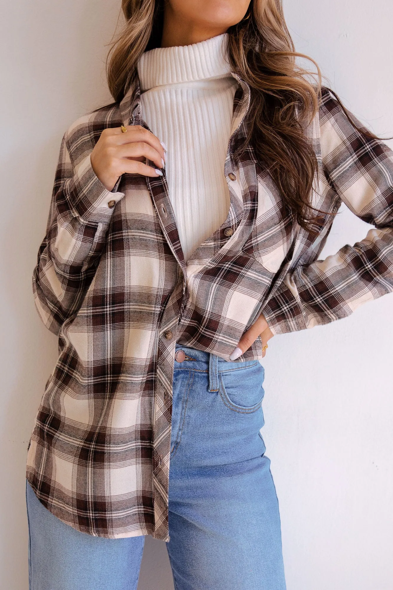 Wind Down Chocolate Plaid Top