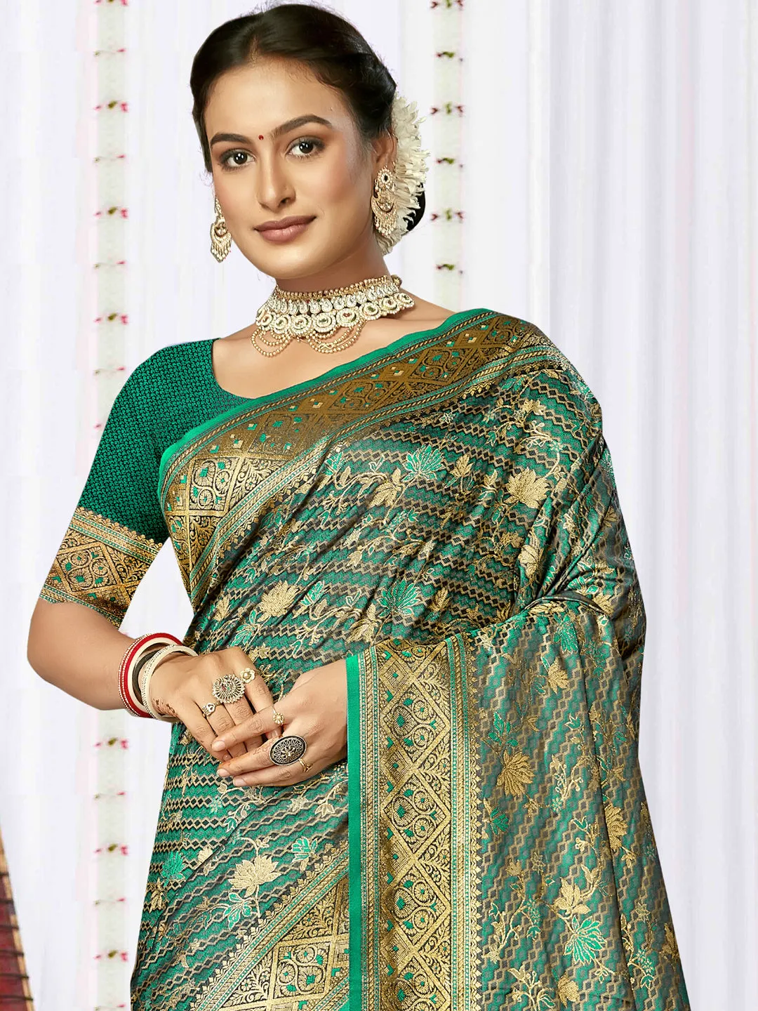 Women Teal Blue Satin Silk Saree With Un Stitched Blouse