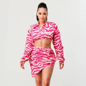 Women's Neon Pink Zebra Print 2 Piece Top and Bottom