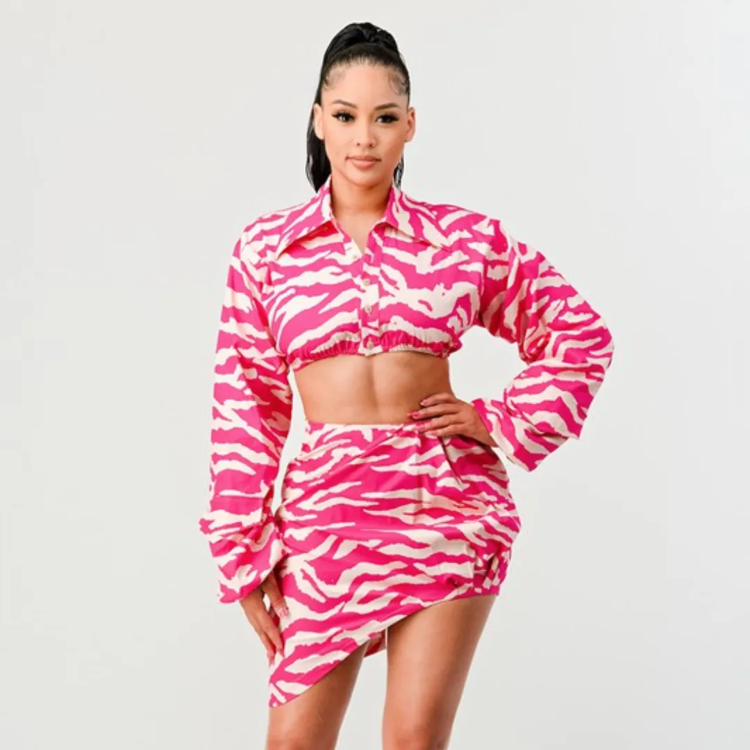 Women's Neon Pink Zebra Print 2 Piece Top and Bottom