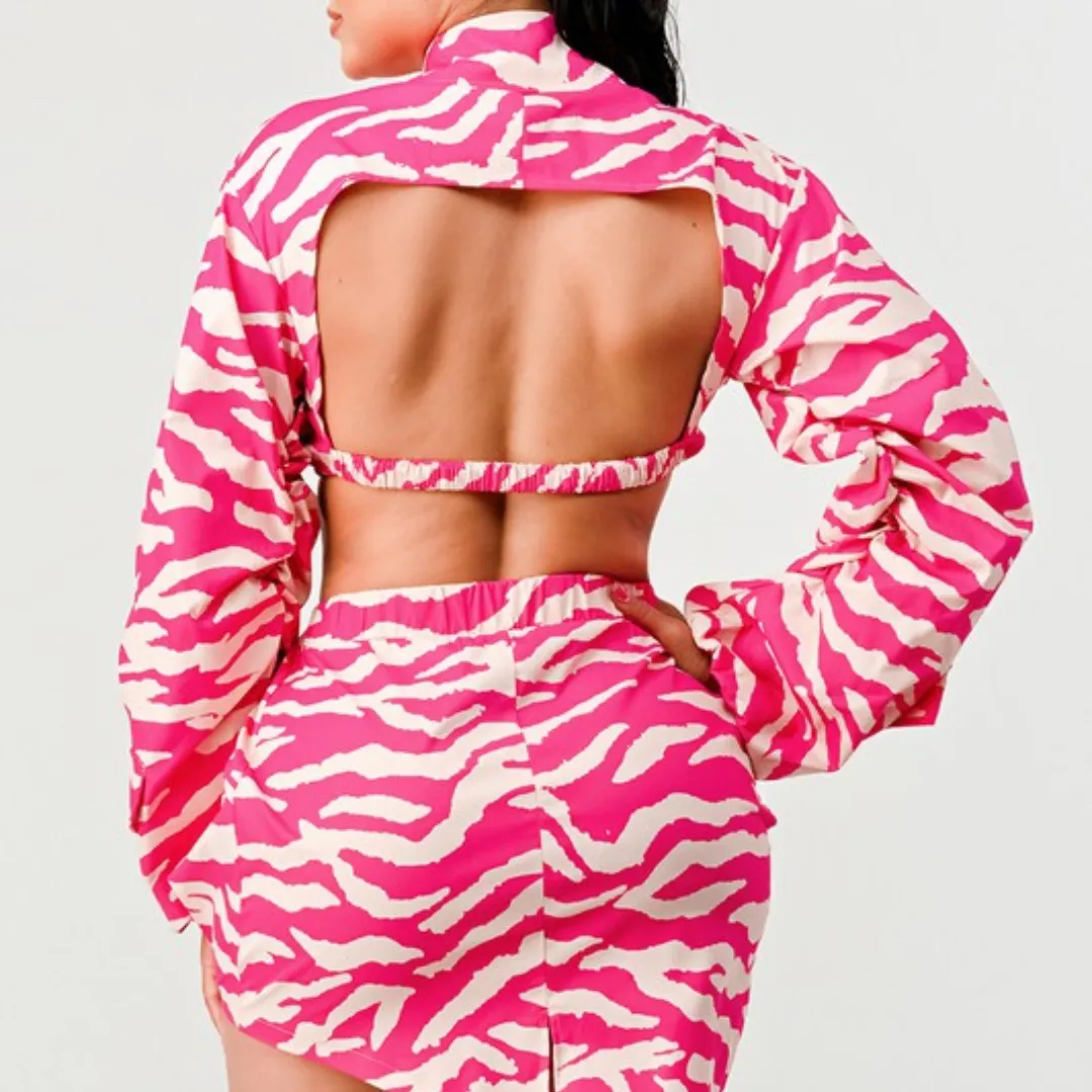 Women's Neon Pink Zebra Print 2 Piece Top and Bottom