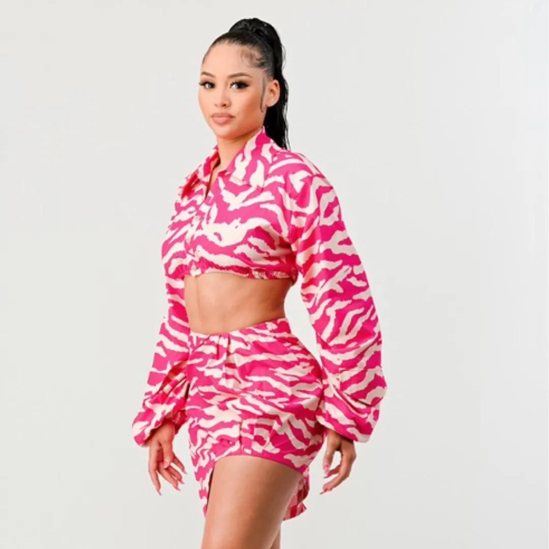 Women's Neon Pink Zebra Print 2 Piece Top and Bottom