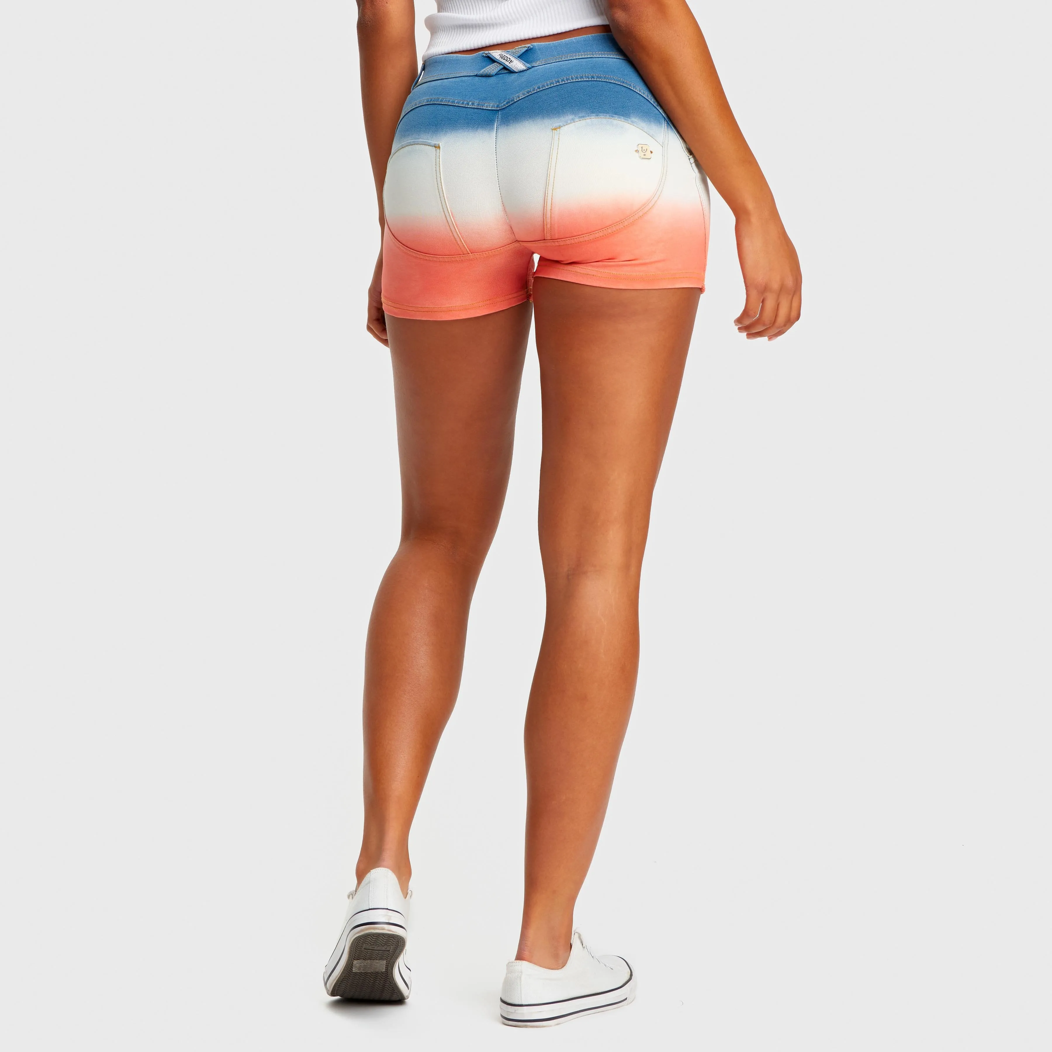 WR.UP® Mid Waist Denim Shorts - Light Blue   Orange Sunset Fade