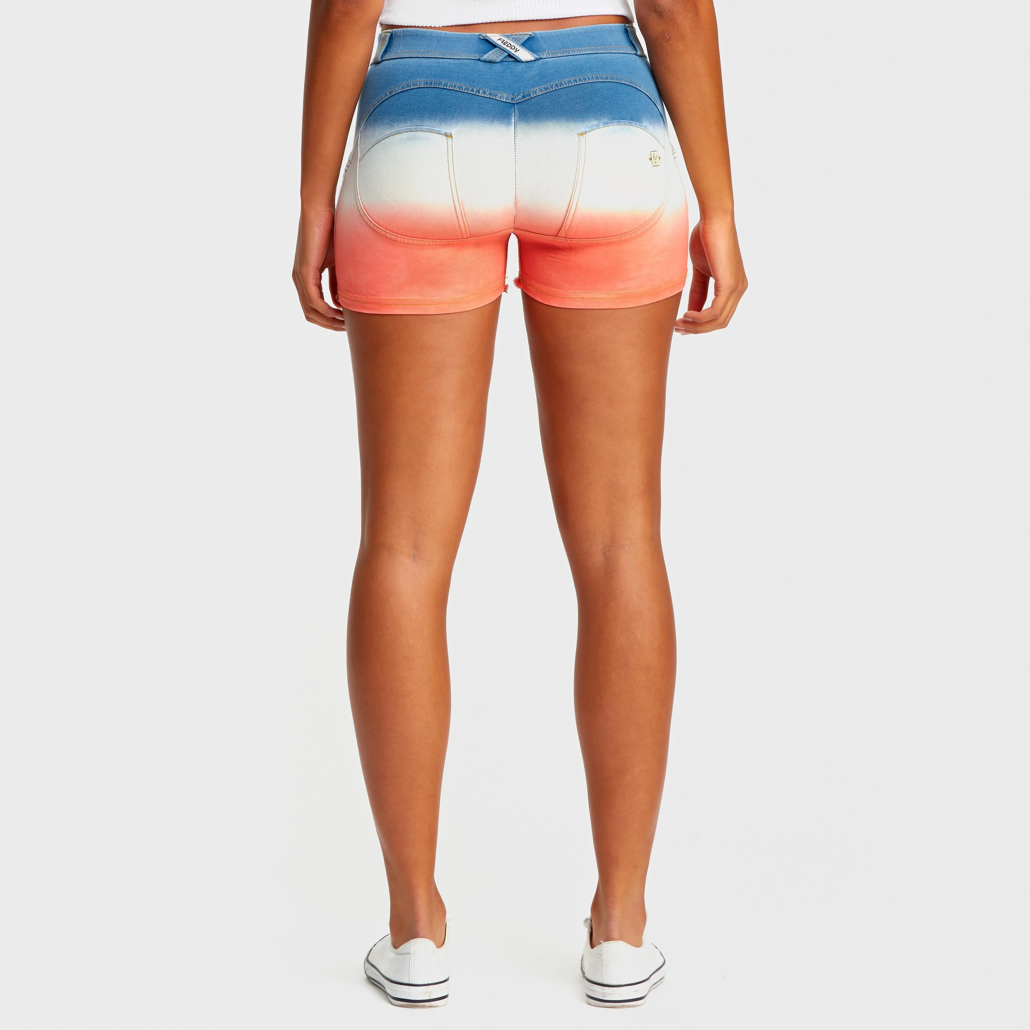 WR.UP® Mid Waist Denim Shorts - Light Blue   Orange Sunset Fade