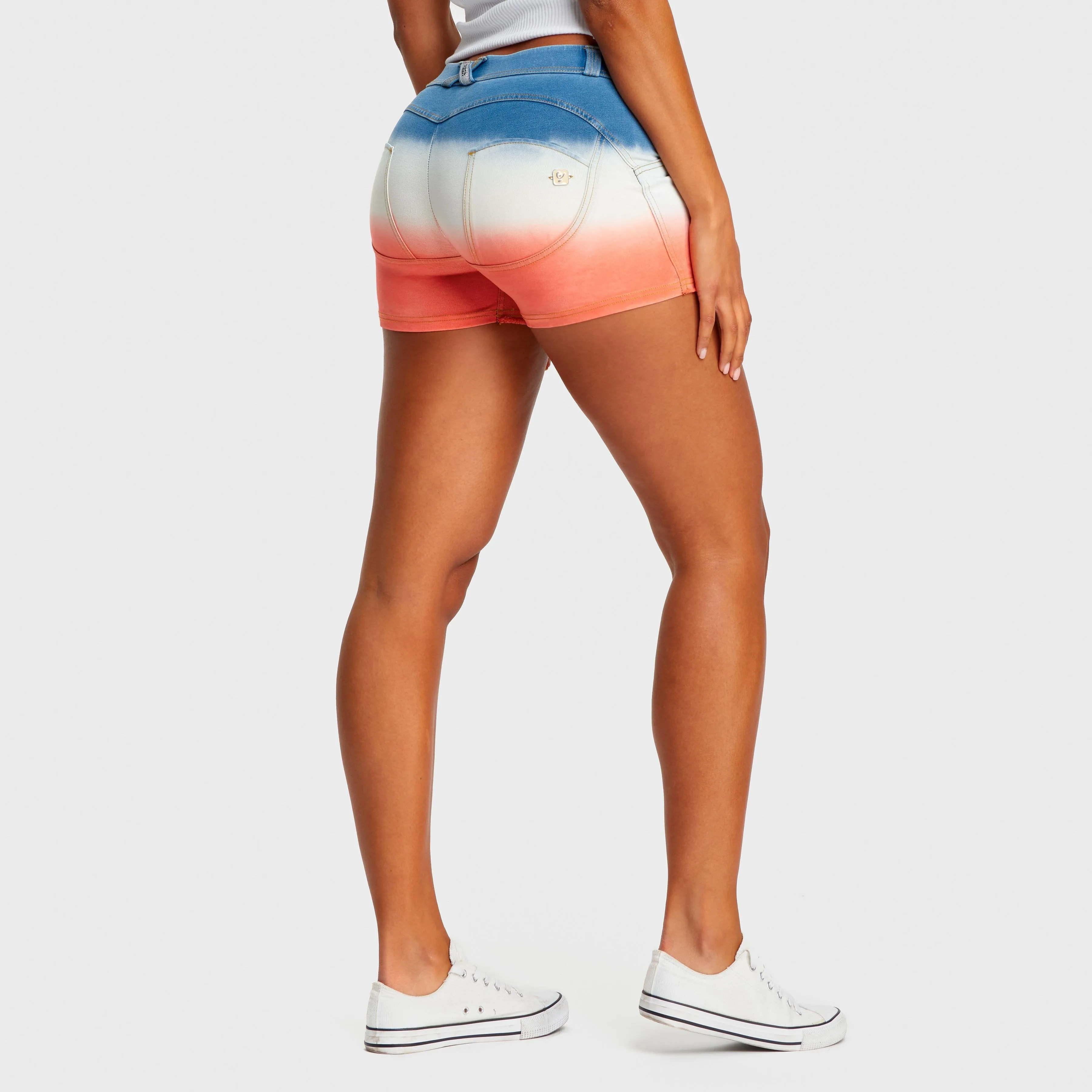 WR.UP® Mid Waist Denim Shorts - Light Blue   Orange Sunset Fade